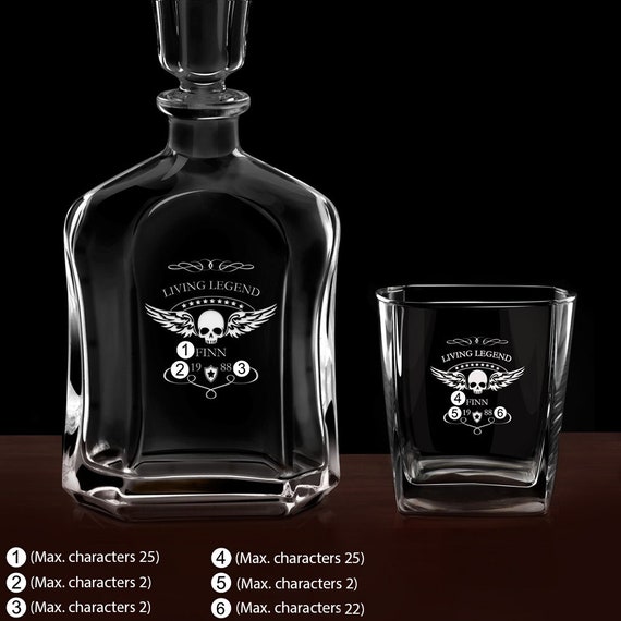 Carafe Globe Whisky Maverton + 2 Verres Gravés – Set Élégant Avec Plateau Bois – Cadeau Homme