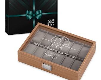 Maverton Boîte à Montres avec couvercle transparent - Coffret personnalisé - Étui pour 12 Montres -  Cadeau d’anniversaire pour hommes