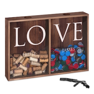 Maverton Wooden Wine Cork Holder for couple - Engraved Wedding Gift - Decorative Bottle Cap Holder for parents - Wall Mounted Storage Box