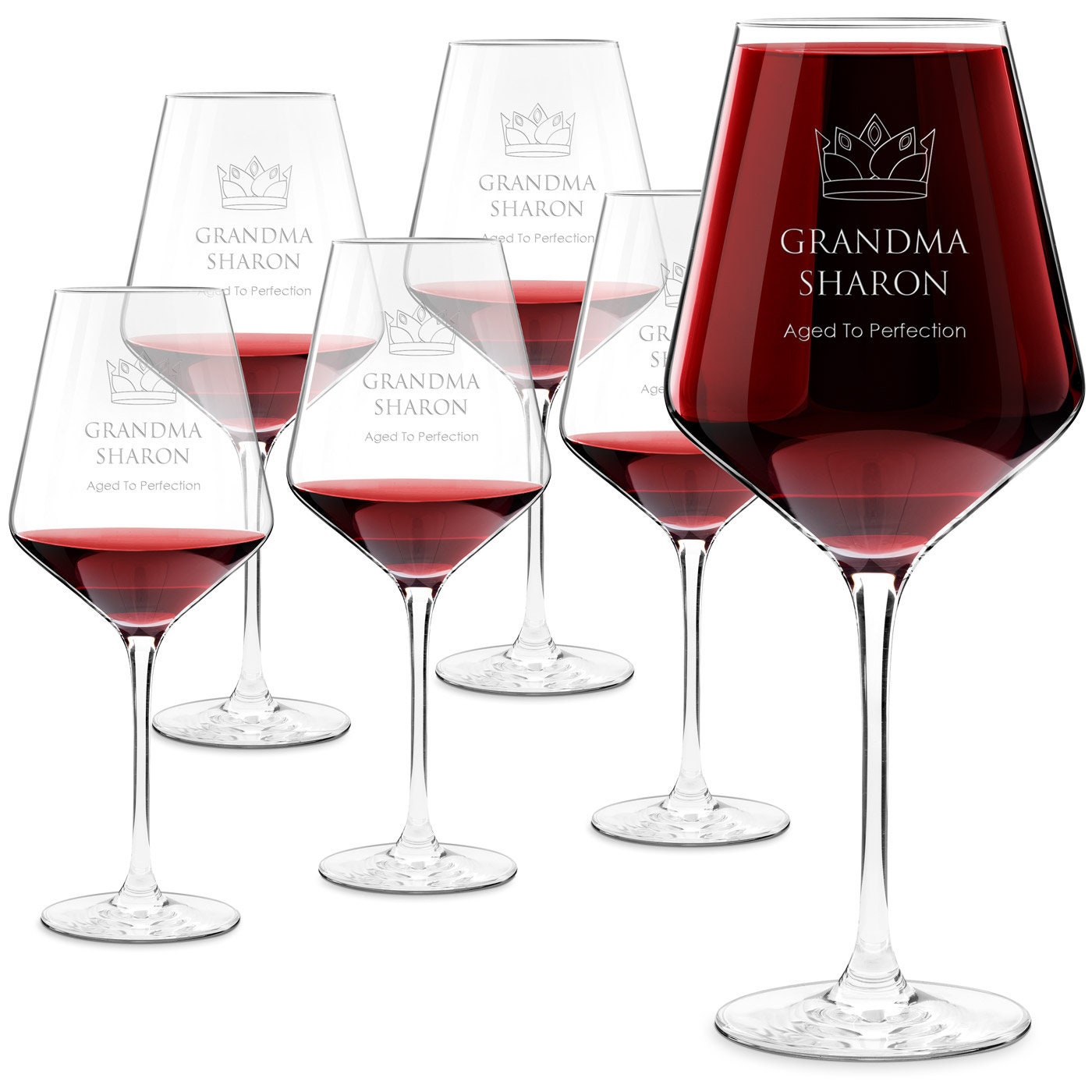 Murrano Verre à Vin Rouge en Cristal - de 490 Ml avec Gravure Pied Personnalisé Crown