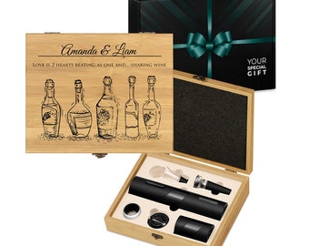 Maverton Coffret du sommelier pour couple - Accessoires pour le vin - Pour anniversaire - Boîte personnalisée pour famille - pour noces