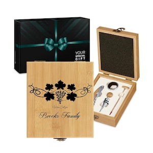 Maverton Wine Accessories in engraved wooden box - Wine Set for couples - Tool Kit for anniversary - Customised Wine Opener Set for parents