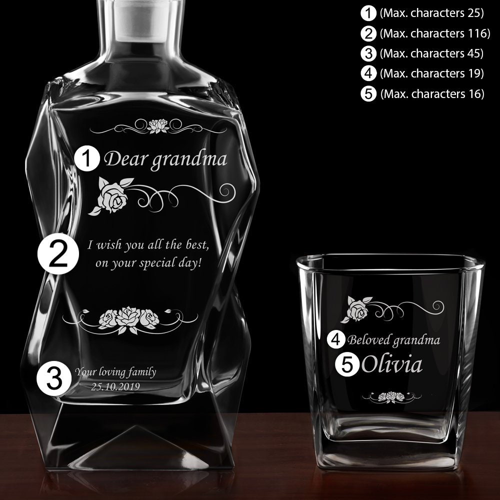 Maverton Personalised Whiskey Decanter And 6 Glasses For Couples - Elegant Whisky Set With Engraving - Ice Cubes Model - Stylish Barware For Wedding