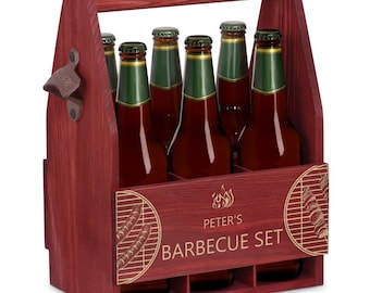 Maverton Porte-bouteilles en bois pour lui - Range-bouteilles avec gravure - Porte-bière pour 6 bouteilles - Casier à bière pour hommes