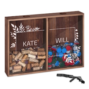 Maverton Personalized Wooden Box for couple - Anniversary gift for them Cork Holder for pair - Wedding Gift - Engraved Bottle Cap Storage