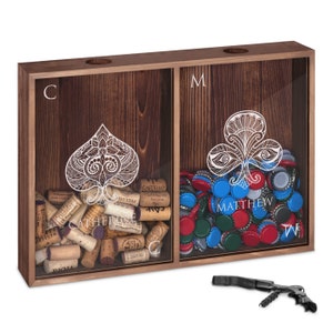 Maverton Personalized Wooden Box For Caps & Corks Collection - Cork Holder for pair - Wedding Gift for couple - Engraved Wooden Holder
