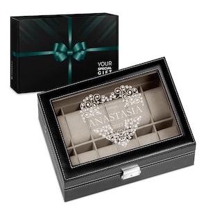 Maverton Watch Cabinet for her - Jewellery Box with engraved lid - Personalised Case for woman - Lockable Storage - Birthday Gift for girl