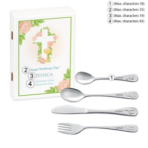 Maverton Ensemble de 4 Couverts de table pour enfants Coffret en bois Cadeau personnalisé pour bébé Cadeau baptême pour petite fille ROSES