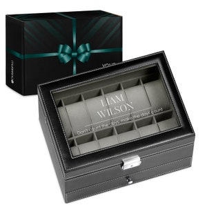 Maverton Watch Organiser for man - Wooden Storage Box with engraved lid - Personalised Case for collector - Lockable Storage for Birthday