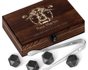 Maverton Pierres à Whisky dans la Boîte personnalisée - Coffret en bois avec 6 pierres en granit - Cadeau d’anniversaire pour chaque homme