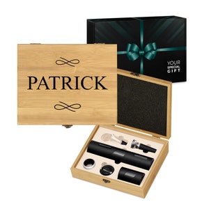 Maverton Electric Corkscrew for man - Wine Accessories in personalised wooden box - Wine Opener Kit for Birthday - Customised Wine Tools Set