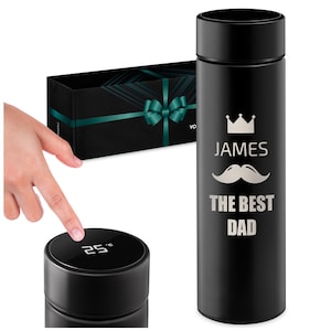 Maverton Travel Mug with Engraving - Personalized Thermal Mug - LED Temperature Display - Father&#39;s Day Gift - Birthday Gift for Dad, Him