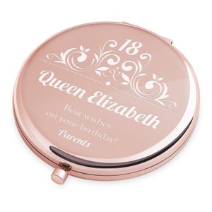 Maverton Handtaschenspiegel mit Gravur - runder Schminkspiegel mit Vergrößerung - Must Have - Geschenk für Freundin Geburtstag - Rosa