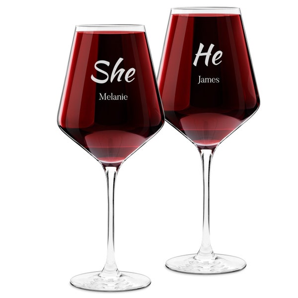 Maverton 2 Verres à Vin en Cristal - Verres de 490 ml avec gravure pour couples - Verres personnalisés pour parents - cadeau d’anniversaire