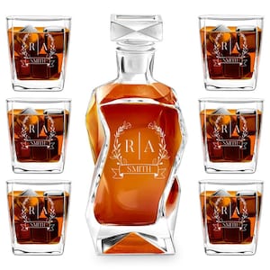 Maverton Engraved Whiskey Set for Wedding Whisky Decanter with glasses for couples Personalised Whisky Gift Set for anniversary image 1