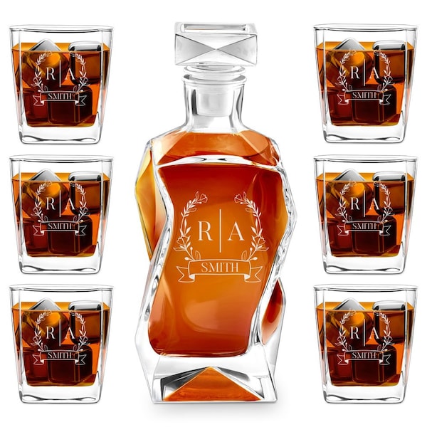 Maverton Engraved Whiskey Set for Wedding - Whisky Decanter with glasses for couples - Personalised Whisky Gift Set for anniversary