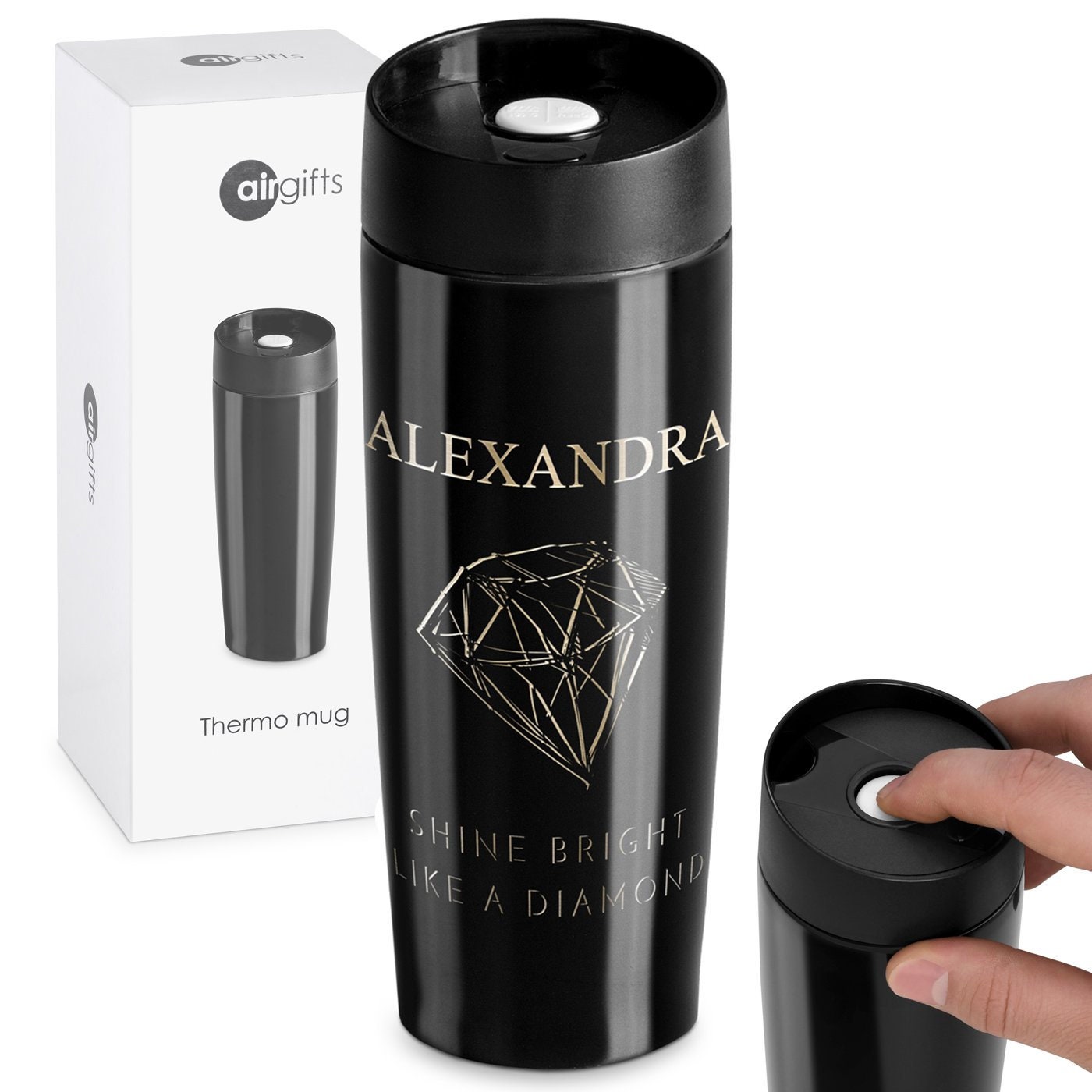 Murrano Tasse Thermique avec Gravure - Thermo Mug Personnalisé 350Ml de Voyage Diamond