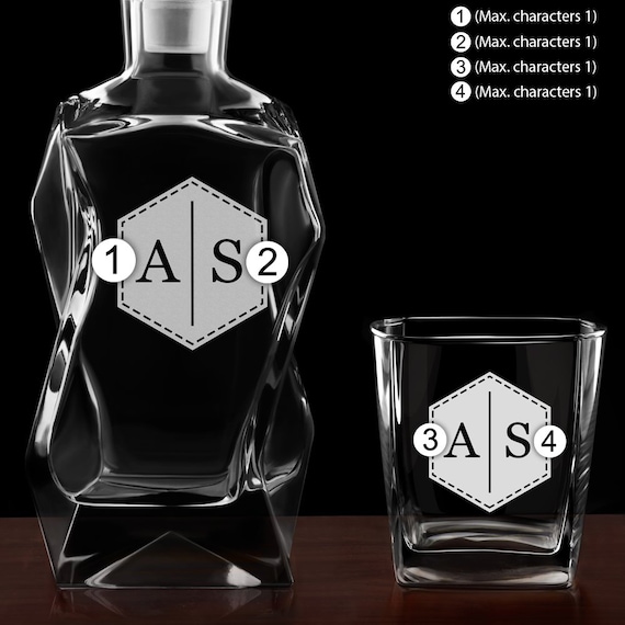 Maverton Personalised Whiskey Decanter And 6 Glasses For Couples - Elegant Whisky Set With Engraving - Ice Cubes Model - Stylish Barware For Wedding
