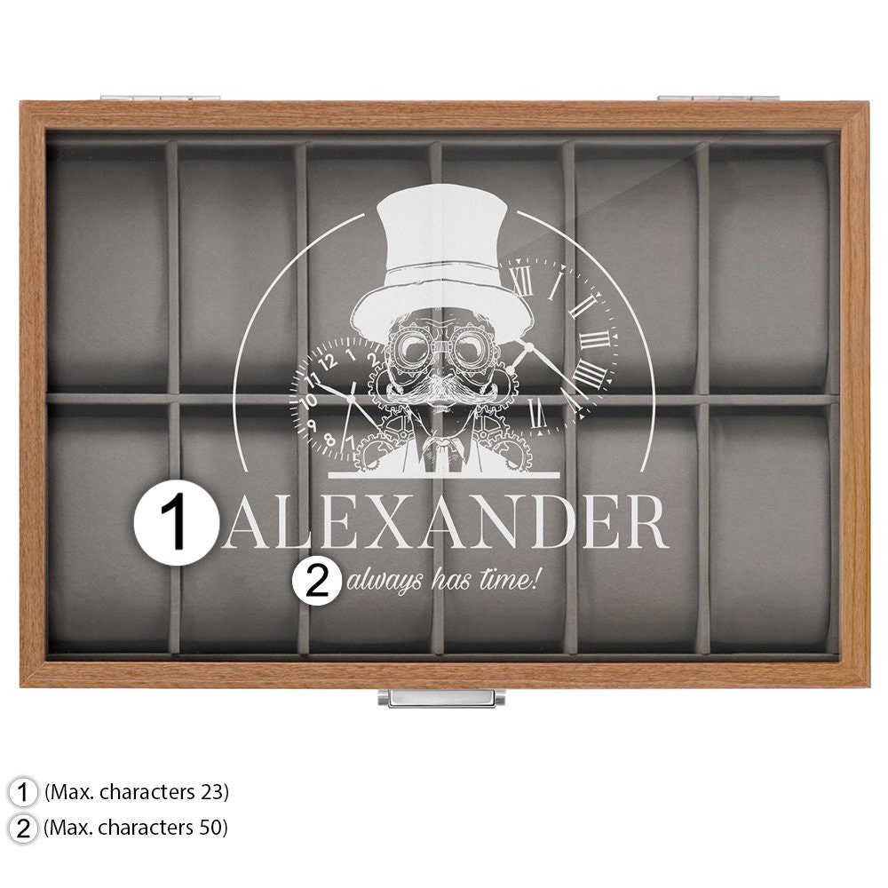 Boîte à Montres 12 Places Personnalisable - Vitrine Gravée, Clé - Cadeau Homme élégant