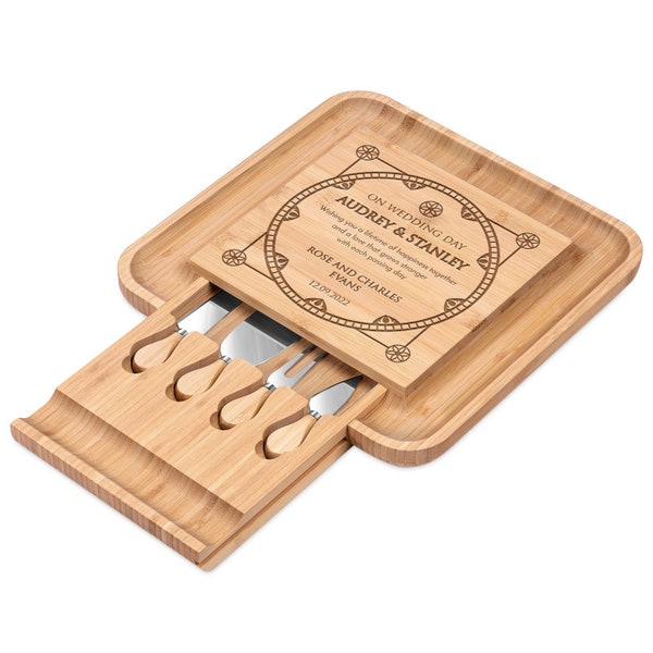 Maverton Customised Chopping Board for pairs - Wooden cheese serving platter with engraving - Tray With Storage for cooking enthusiast