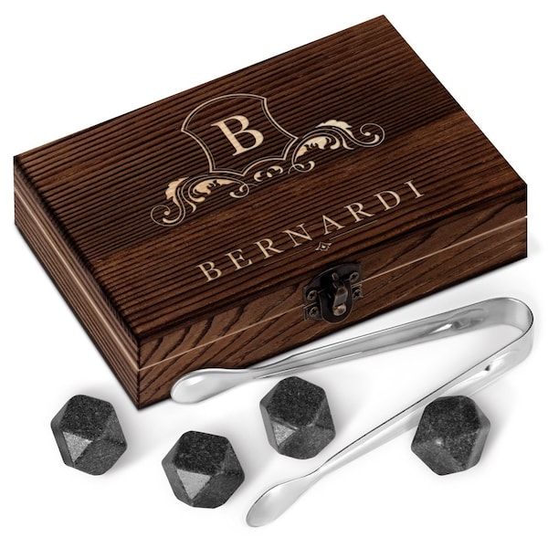 Maverton Pierres à Whisky dans la Boîte personnalisée - Lot de 6 pierres en granit - Coffret à personnaliser - Cadeau d’anniv pour lui