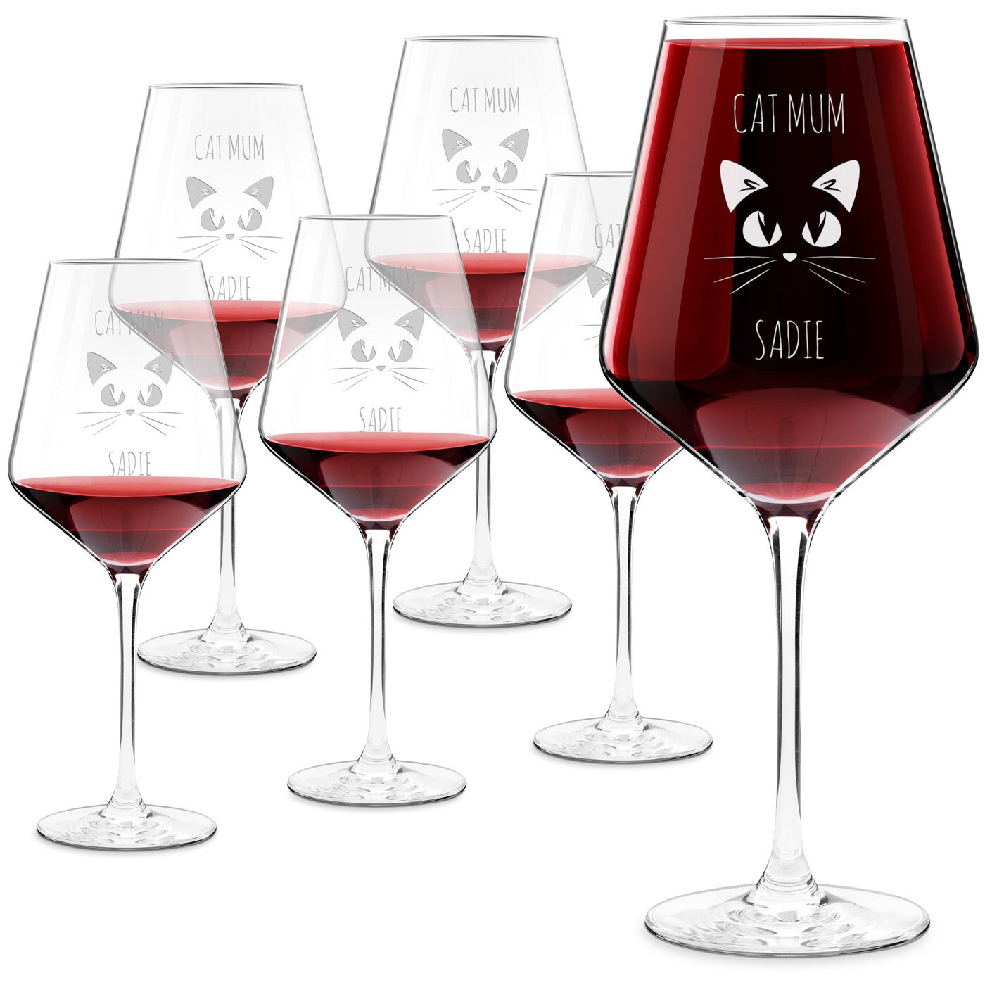 Murrano Verre à Vin Rouge en Cristal - de 490 Ml avec Gravure Pied Personnalisé Cat Mum