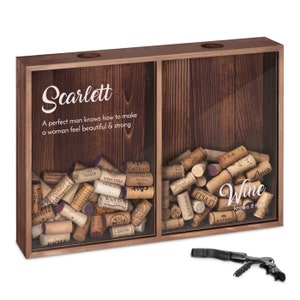 Maverton Wine Cork Holder for woman - Ladies Birthday Gift - Decorative Bottle Cap Storage Box with engraved lid - Wall Mounted Wooden Box