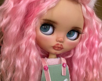 RESERVED Blythe custom doll with pink mohair hair
