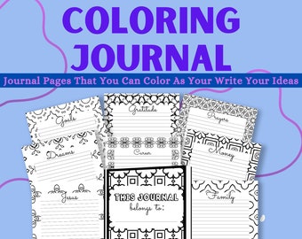 Coloring Journal Pages Printable, 14 pages, 8.5"x11", coloring printable art
