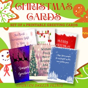 Set di cartoline di Natale, cartoline uniche, cartoline stampabili, Natale in famiglia, cartoline di amicizia, detti di Natale, biglietti d'auguri vuoti, biglietti di auguri