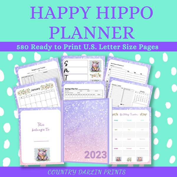 Happy Hippo Productivity Planner, Printable Planner Inserts, Daily To Do List, Daily Planner 2023, Printable Organizer, Finance Planner