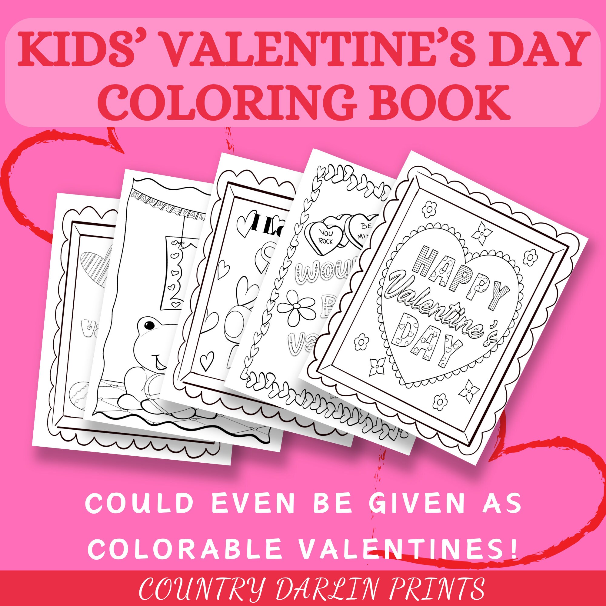 Kids Printable Valentines Coloring Book, Valentines Day, Printable ...