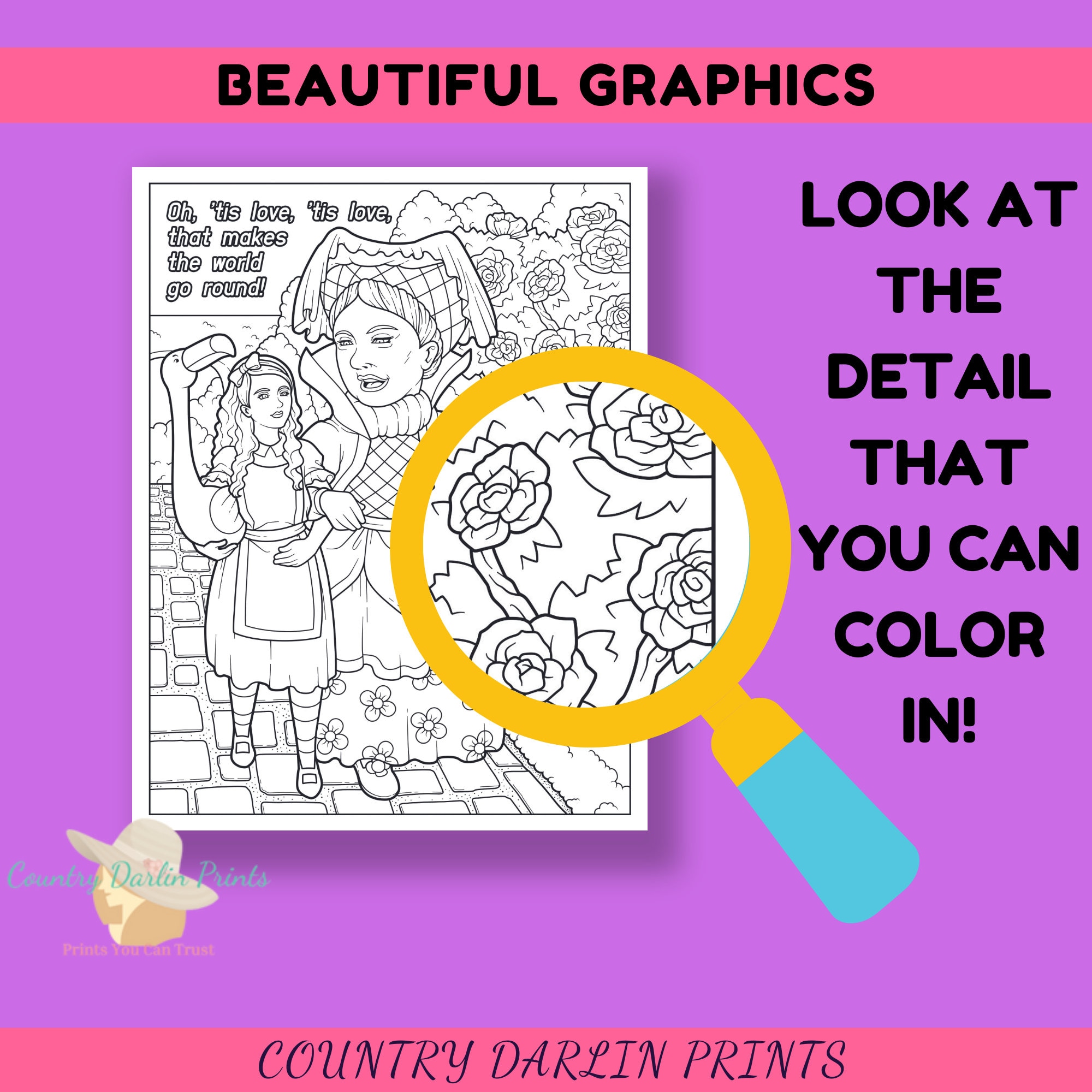 Alice in Wonderland Coloring Book, Book Lovers Gift, Alice Printable