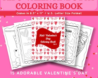Kids Printable Valentines Coloring Book, Valentines Day, Printable Coloring Pages, Valentines Day Coloring Printable, PDF Download, February
