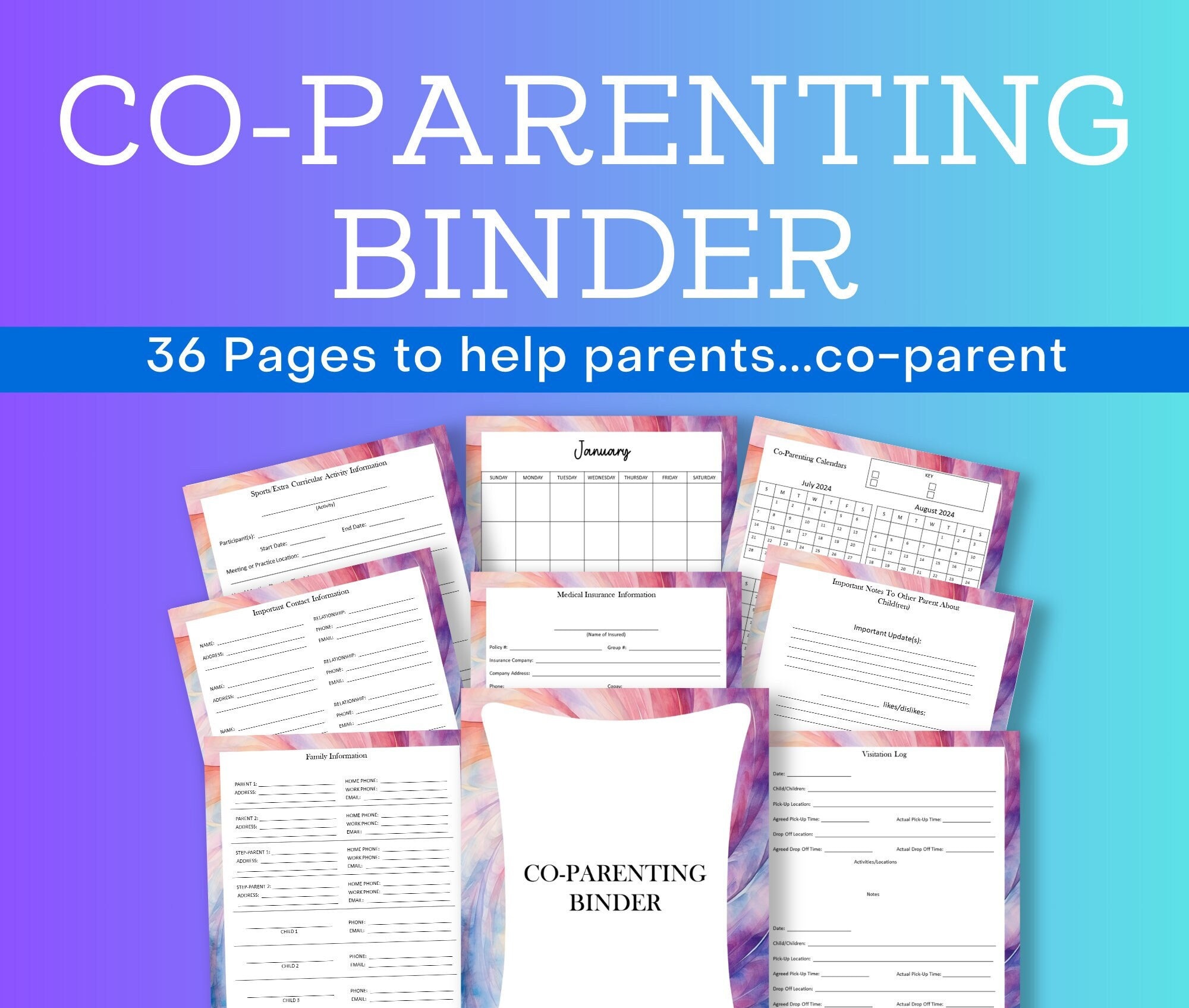 Co Parenting Planner, Coparenting Calendar, Shared Custody Journal ...