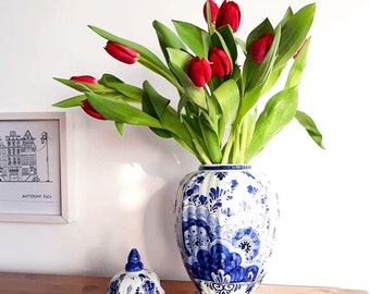1900s Antique LARGE Royal Delft Blue Hand Painted Vase with Lid, Ginger Jar Garniment, 246 Delft Blue, Mothers Day, Wedding Gift Centerpiece