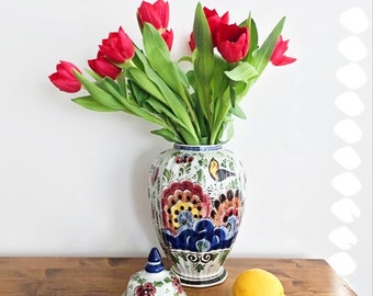 1900s Antique LARGE Royal Delft Polychrome Vase, Urn Hand Painted Ginger Jar Urn Vase,  Garniture, Decor, Wedding Gift Centerpiece