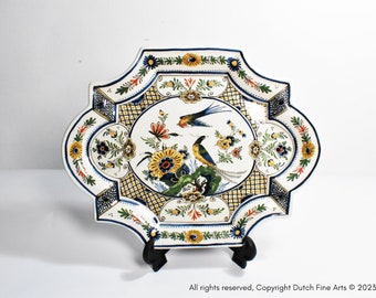 RARITÄT* Royal Dutch Blue - Plakette, Ladeplatte, Blumen und Vogel 20. Jahrhundert 1974 Porceleyne Fles Wandteller, Wanddeko, Vintage Porzellan