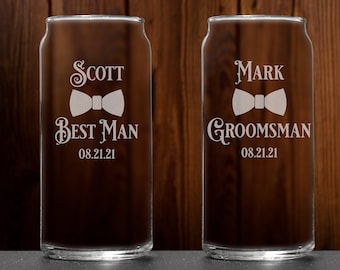 Personalized Beer can glasses, Custom etched pint glasses ,  Wedding party Groomsman Gifts,  Gifts for Best Man