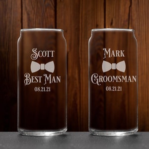 Personalized Beer can glasses, Custom etched pint glasses ,  Wedding party Groomsman Gifts,  Gifts for Best Man