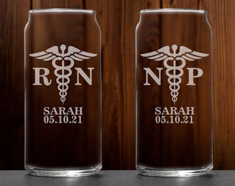 Personalized nurse beer can glass, Secret Santa gifts at work, valentine gifts for nurses, birthday gift for Mom, RN gifts for women NP 