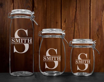 Personalized kitchen canister set, Last name gifts, Unique wedding gift for couple, Custom sugar jar with lid, Dry goods storage, valentine