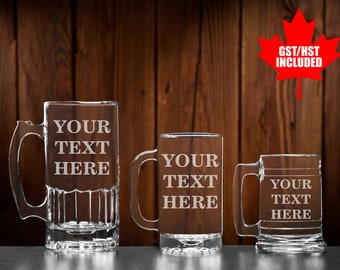 Personalized  Glass Beer Mug, Custom Etched Beer Glass, Engraved Drinking Stein, Design your own mug,  Birthday Gifts for men