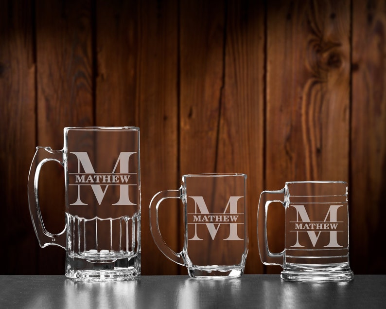 Personalized Glass Beer Mug Custom Etched Beer Glass image 0
