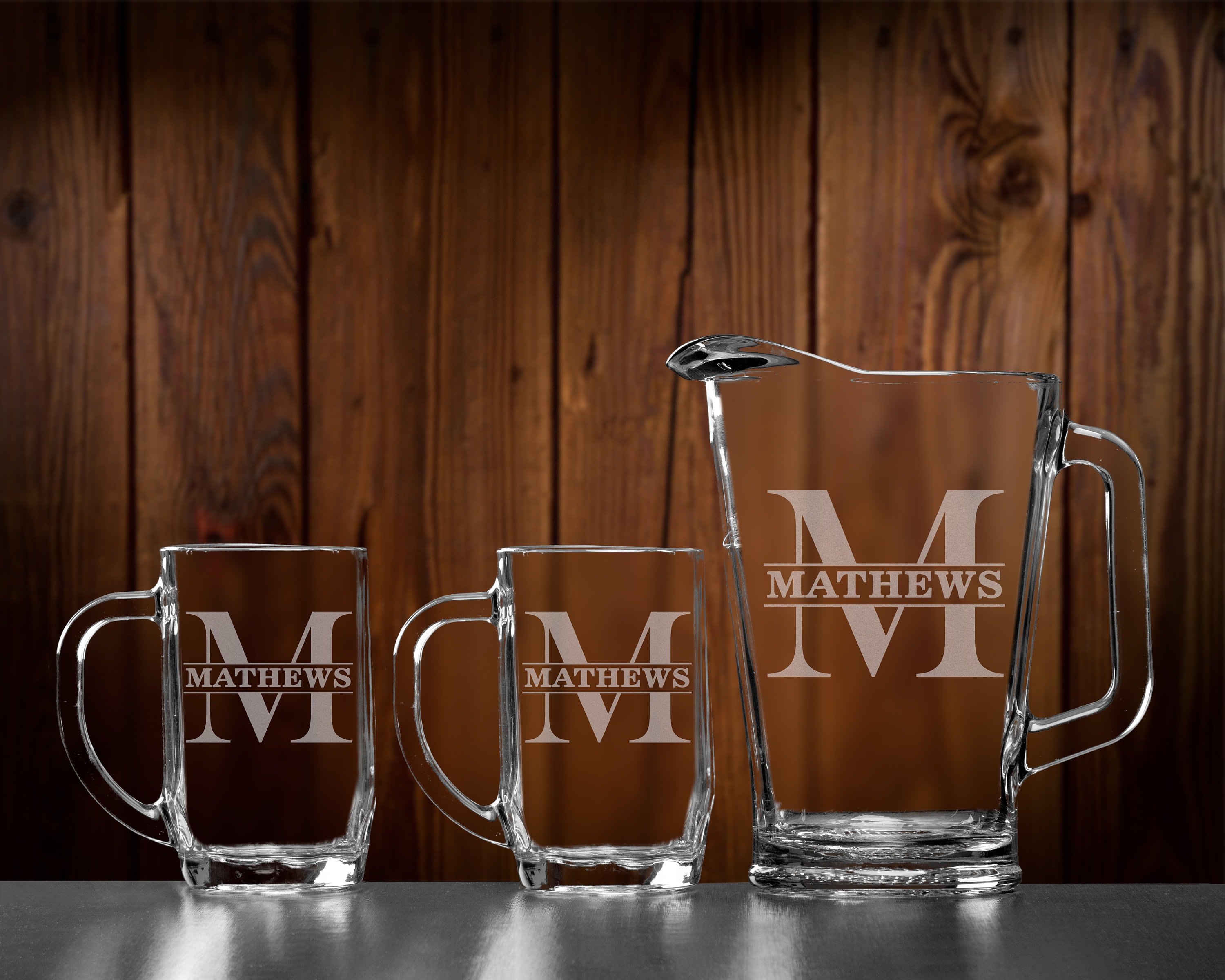 Beer pitcher gift set Personalized beer mugs Etched custom | Etsy