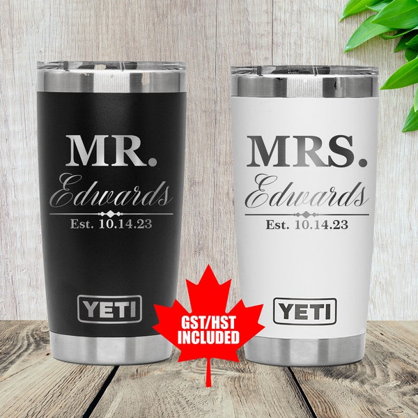 Mr. Mrs. Personalised 20oz Yeti Rambler, custom laser engraved tumbler,  Anniversary gift,  wedding gifts for couples, gift for engagement