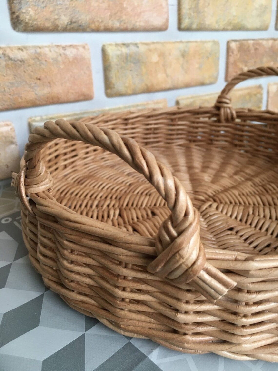 Round Wicker Tray Wicker Bread Basket Home Eco Décor Etsy