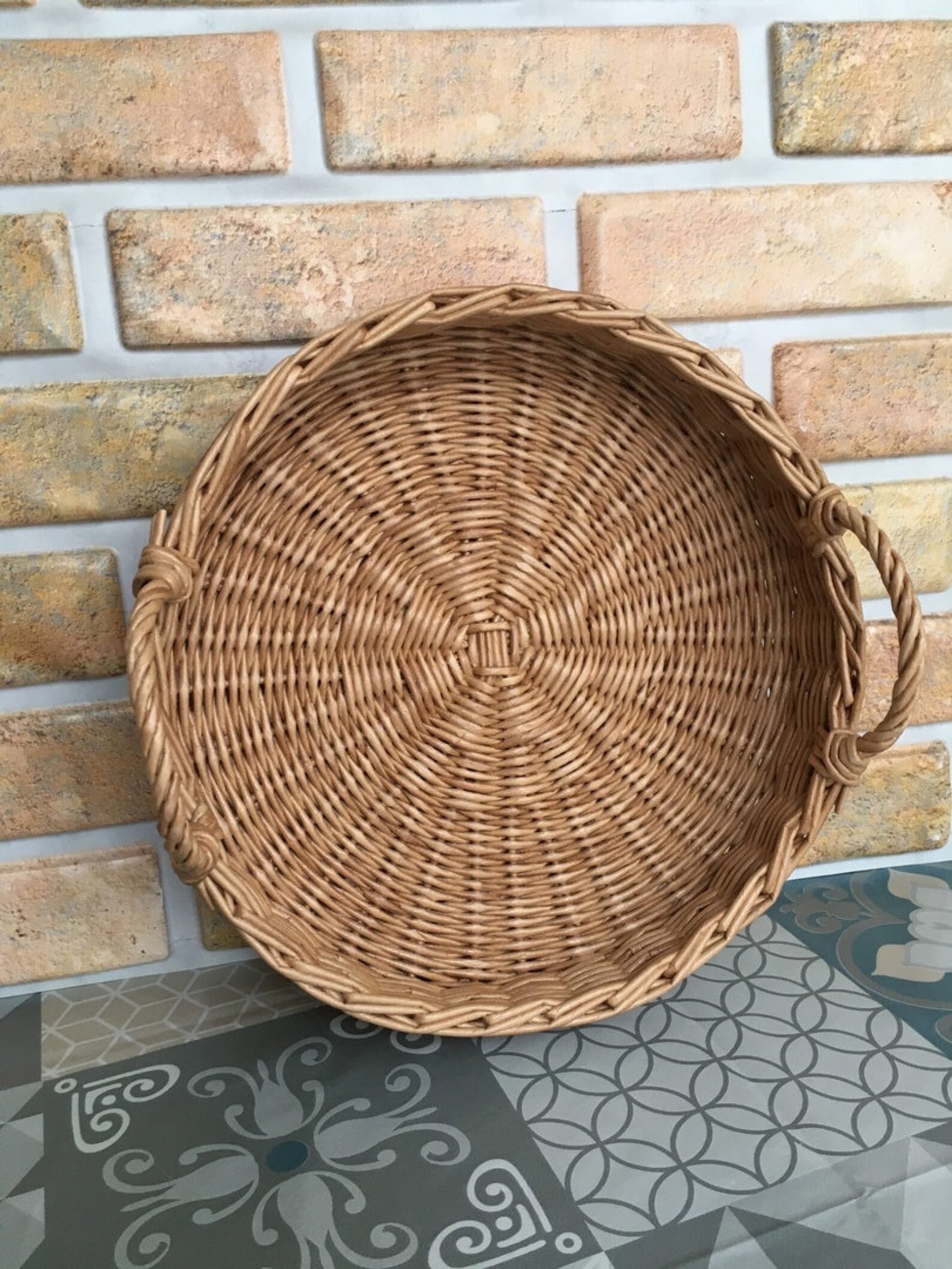 Round Wicker Tray Wicker Bread Basket Home Eco Décor Etsy