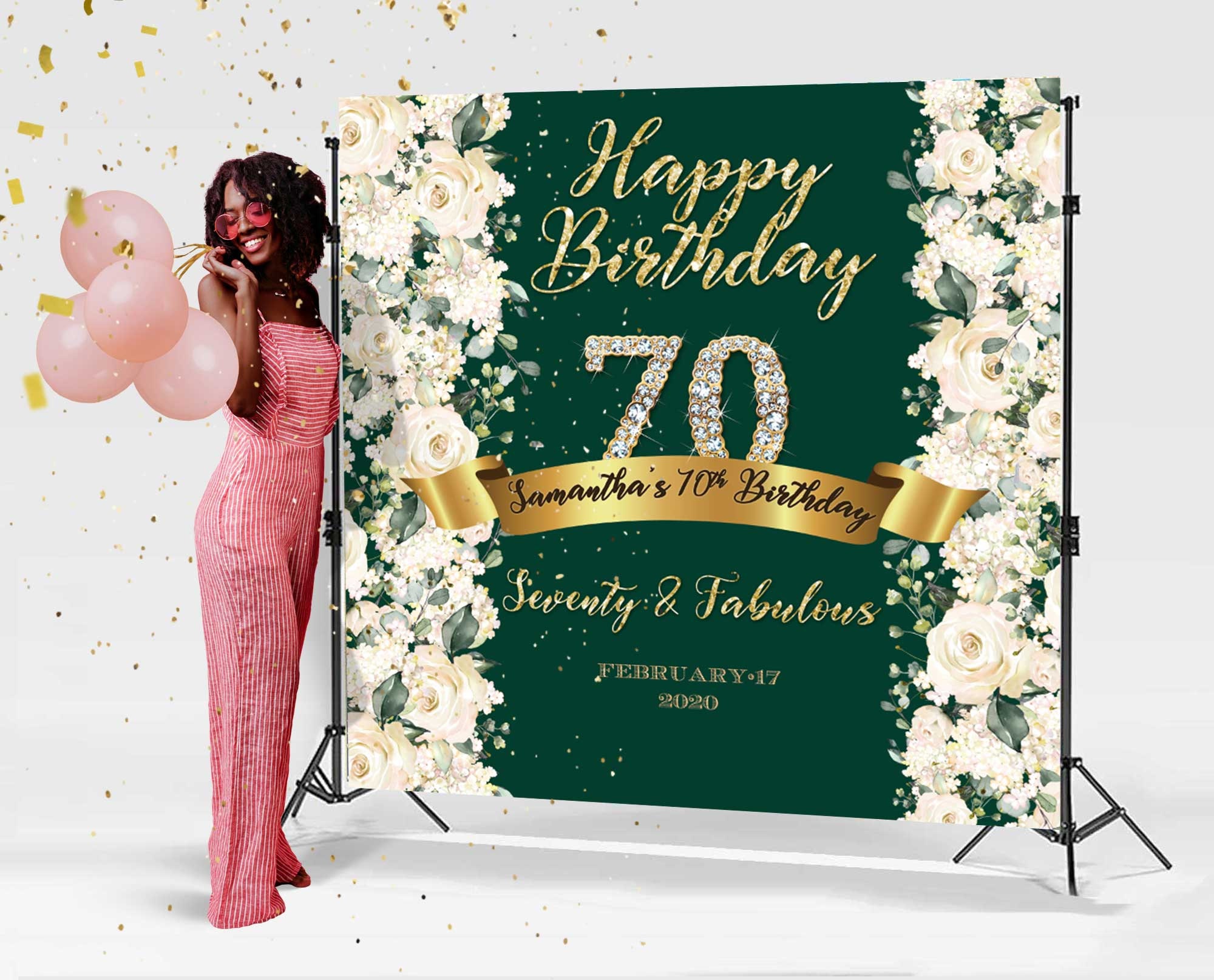 Floral Personalized Photo Backdrop 70th Birthday Decorations  Etsy