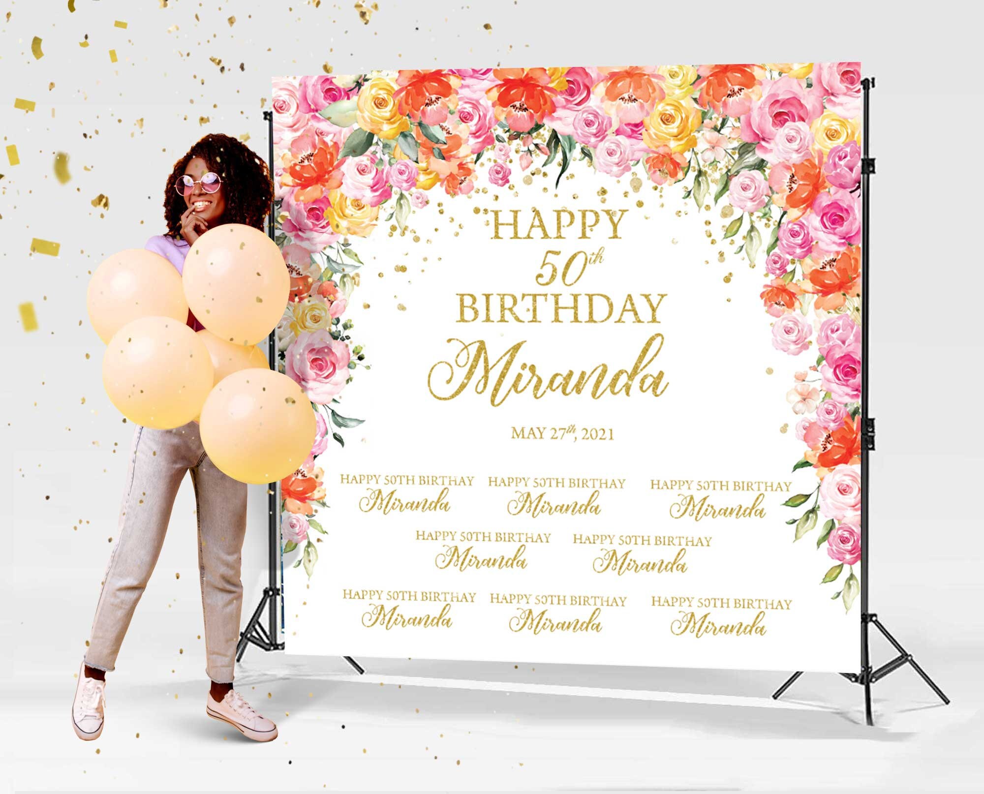 Custom Photo Birthday Backdrop Party Floral Birthday Party Etsy